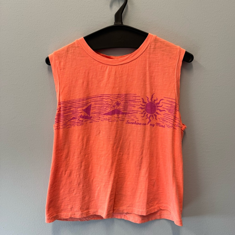 Sundry Orange Graphic Muscle Tank Pima Cotton Sunshine Waves Sz M